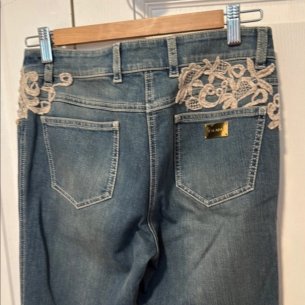 Escada Blue Jeans with Cream Lace Accent EU 36/S